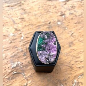 Ruby Zoisite Druzy 925 Stamped Sterling Silver Ring Adjustable